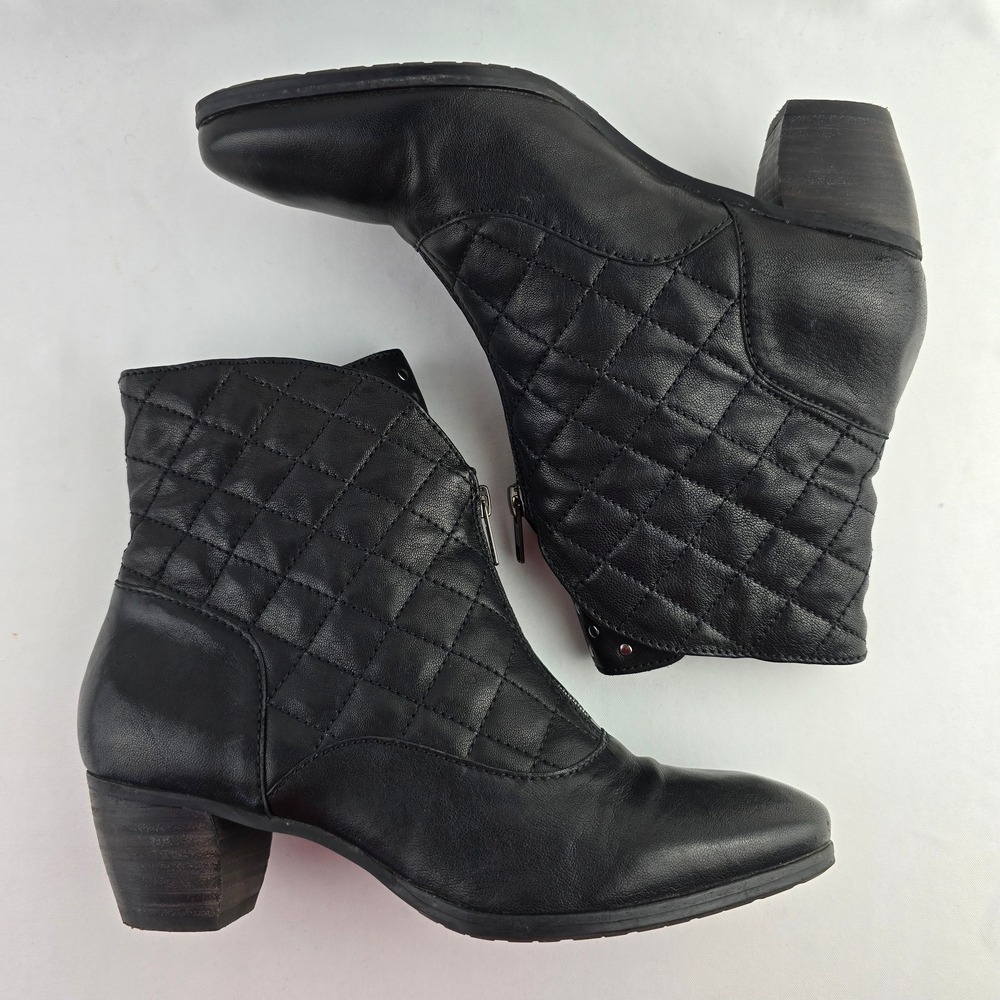 FIDJI Women's Black Quilted Silver Studded Leather Heeled Ankle Boots 40 - Picture 5 of 15